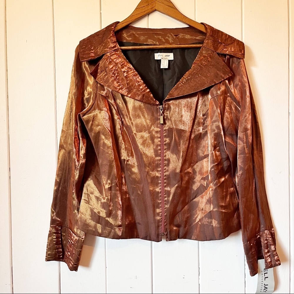Ell Jay Collection Brown Metallic Fashion Zip up. Size 12 NWT